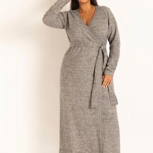 Eloquii Gray Long Sleeve Wrap Dress